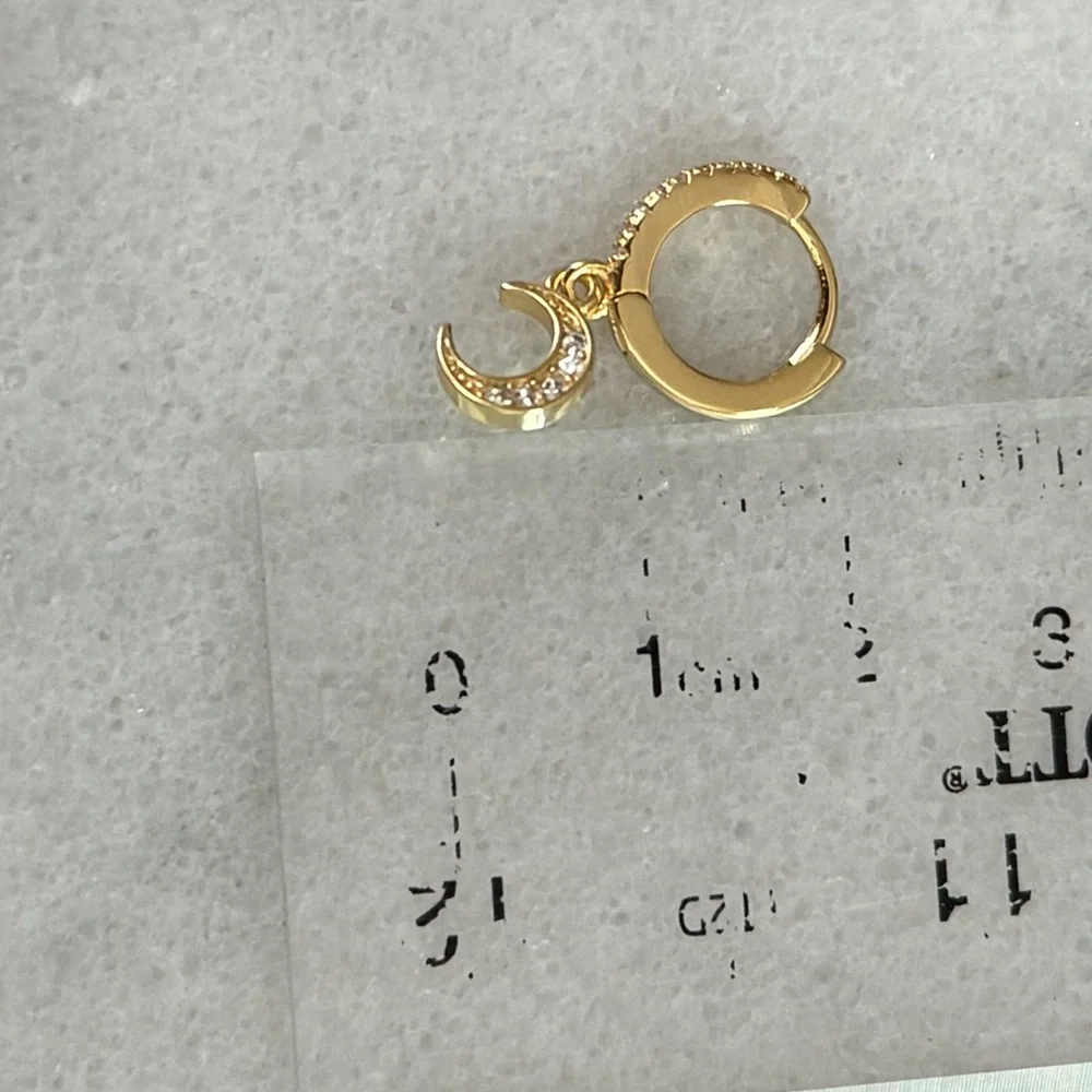 Gold Crystal Pave Star Moon Dangle Huggie Hoop Earrings 

Brand New - Picture 5 of 5